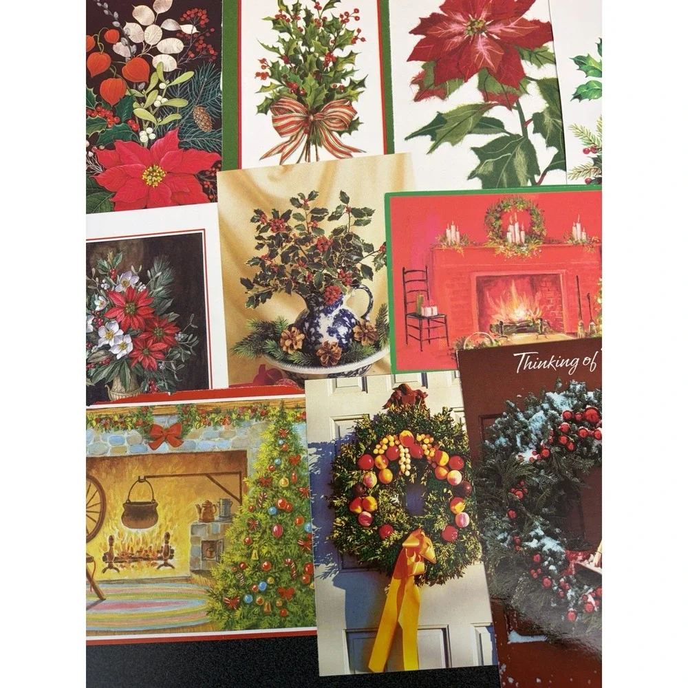 Vintage Christmas Cards Fronts ONLY Greenery Trees Wreaths Scrapbook Crafts 50+